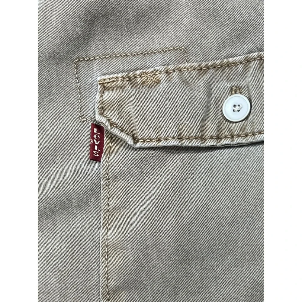 Levis Mens Utility Button Down Shirt Khaki Green Long Sleeve Cotton Large heavy